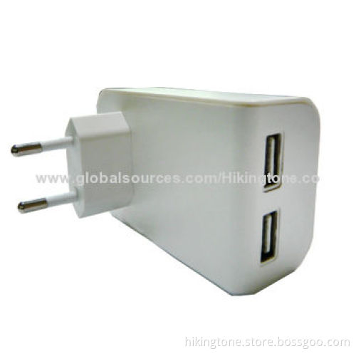 Dual USB Wall Charger, 1+2.1A, LED Indication, Ideal for iPhone and Mobile Phone